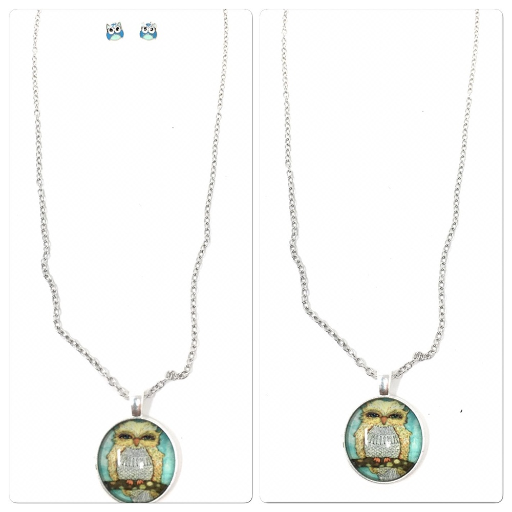Owl Pendant Necklace & Owl Earrings Set NWOT